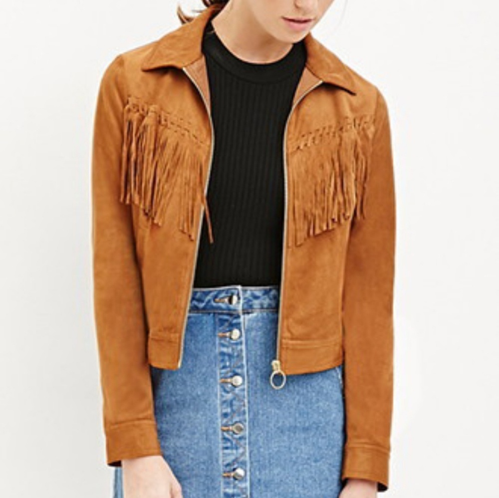 F21 fringed faux suede jacket